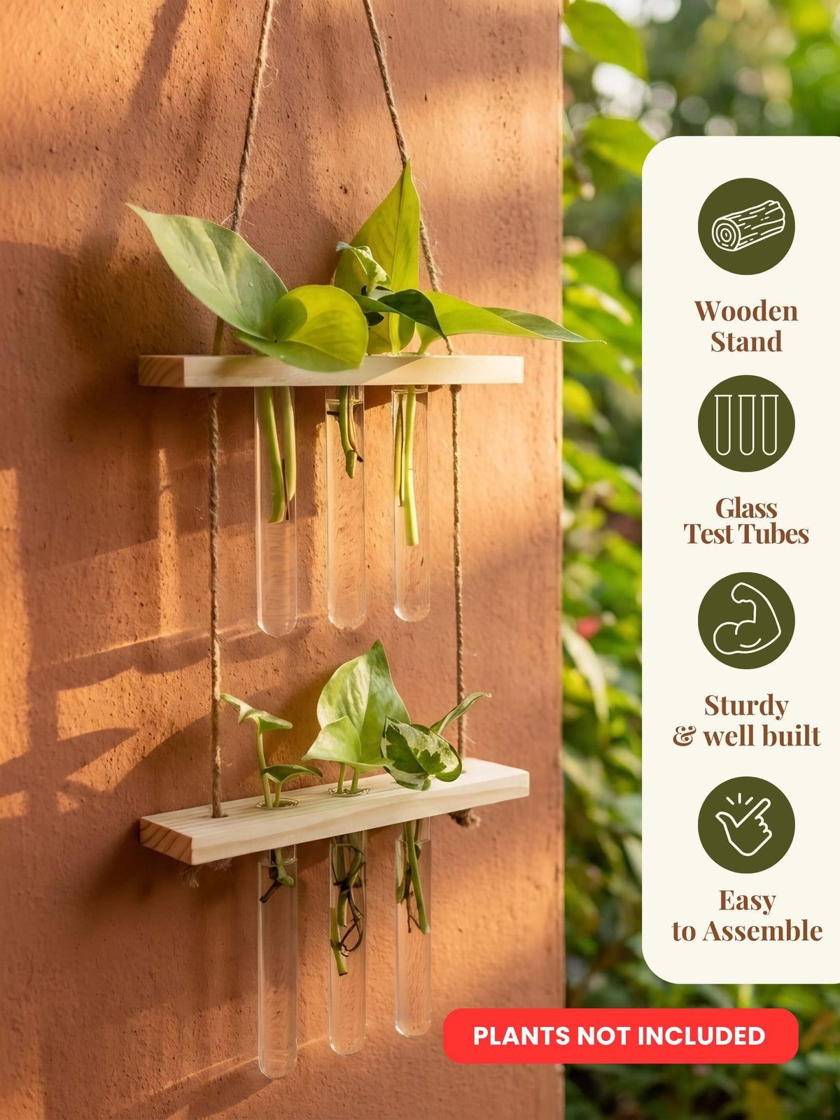 2 Tier Wooden Hanging Planters with Test Tubes