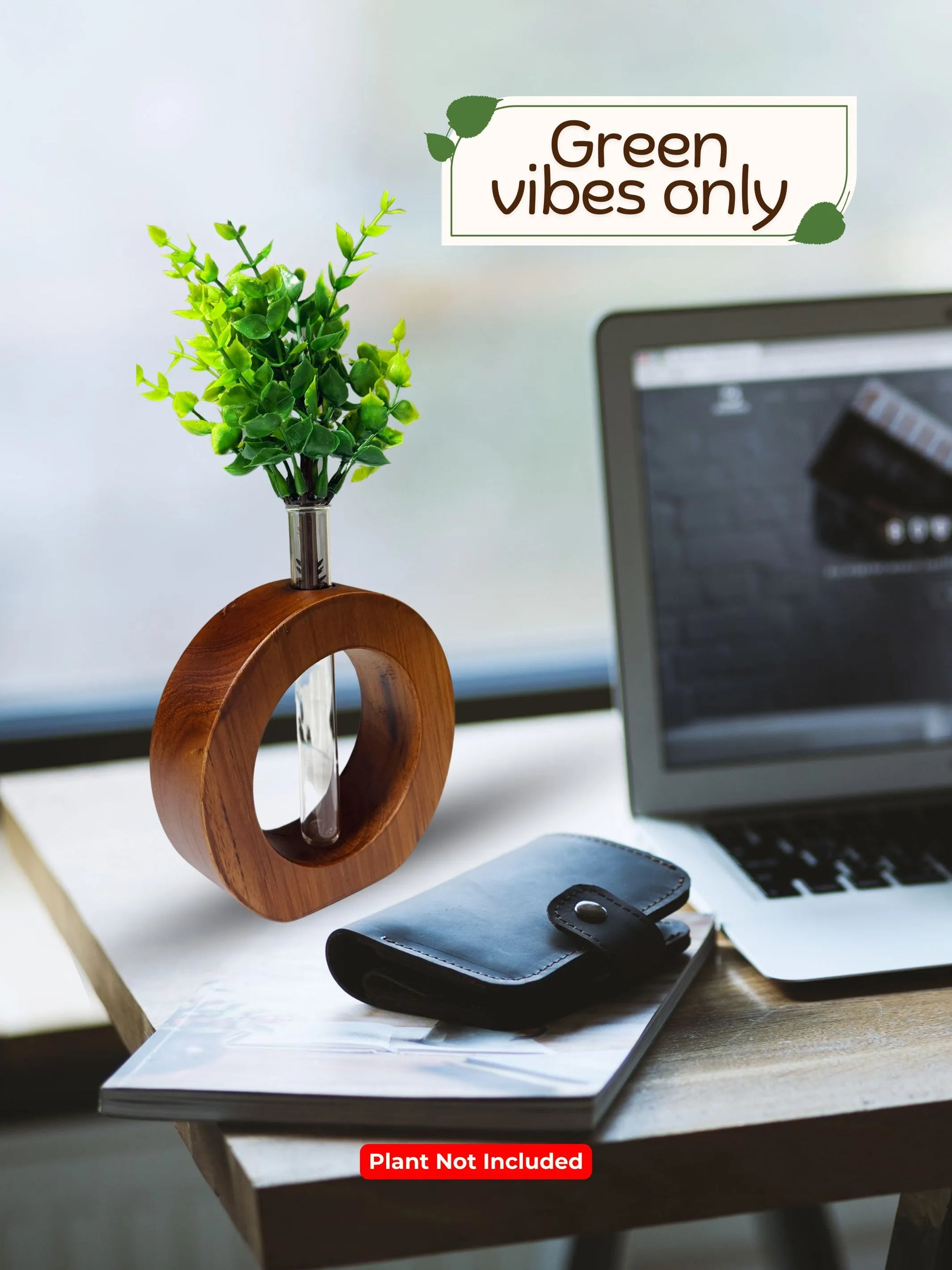 Cute Wooden Round Planter with Test Tube