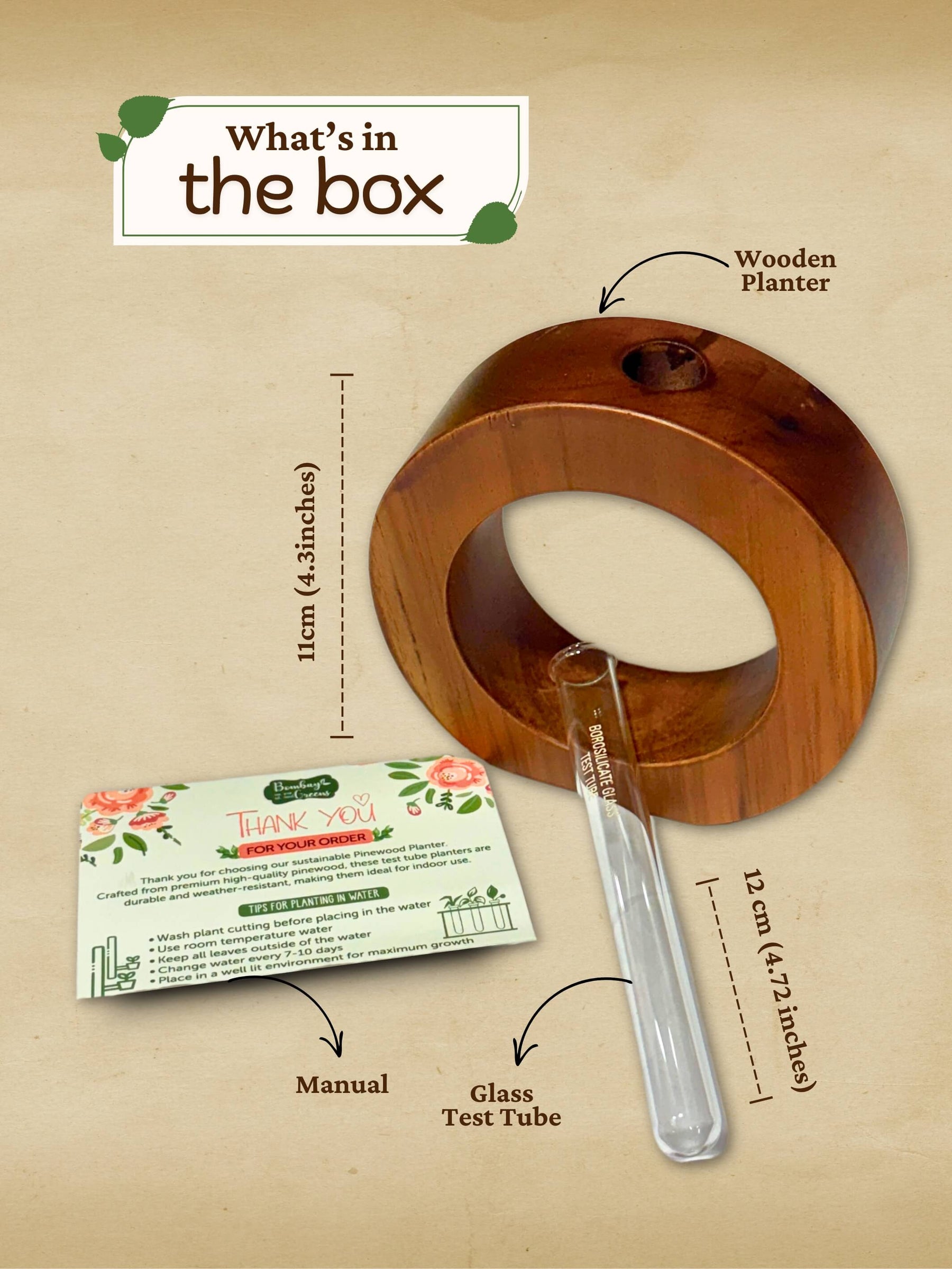 Cute Wooden Round Planter with Test Tube
