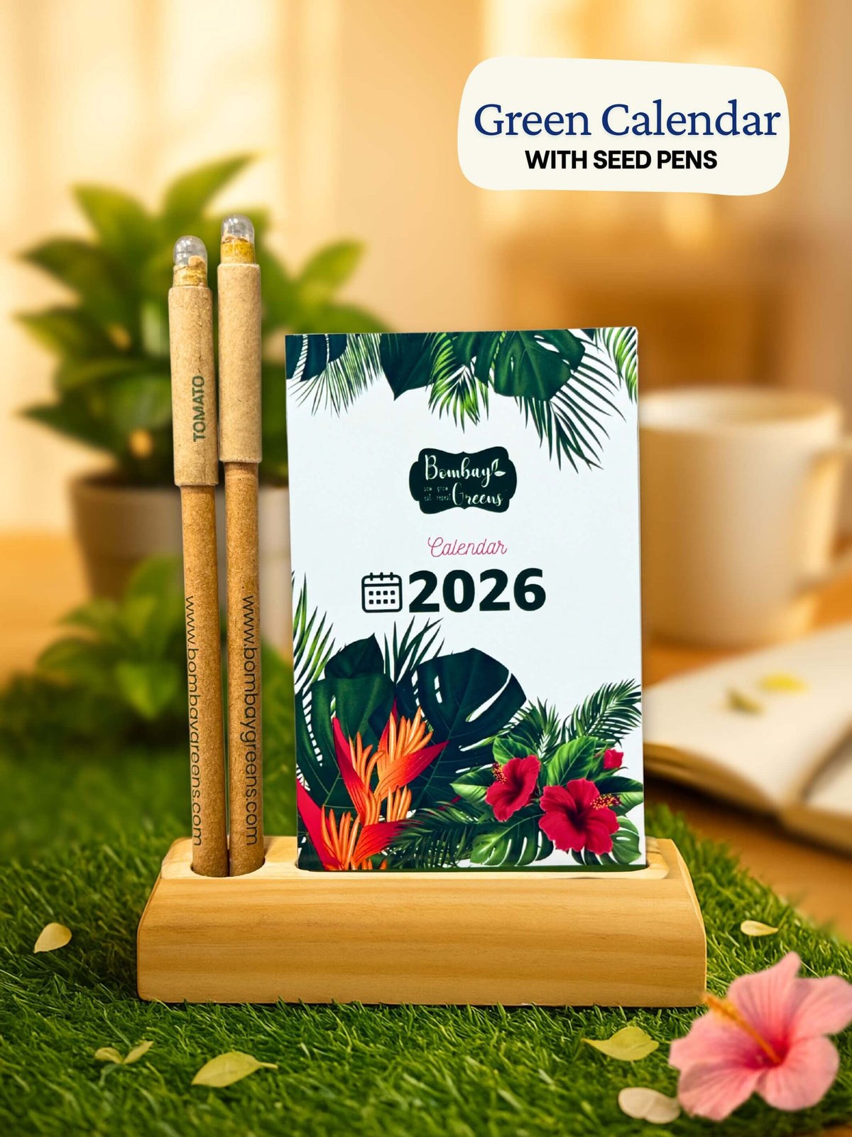 Green Calendar with Seed Pens & Wooden Stand