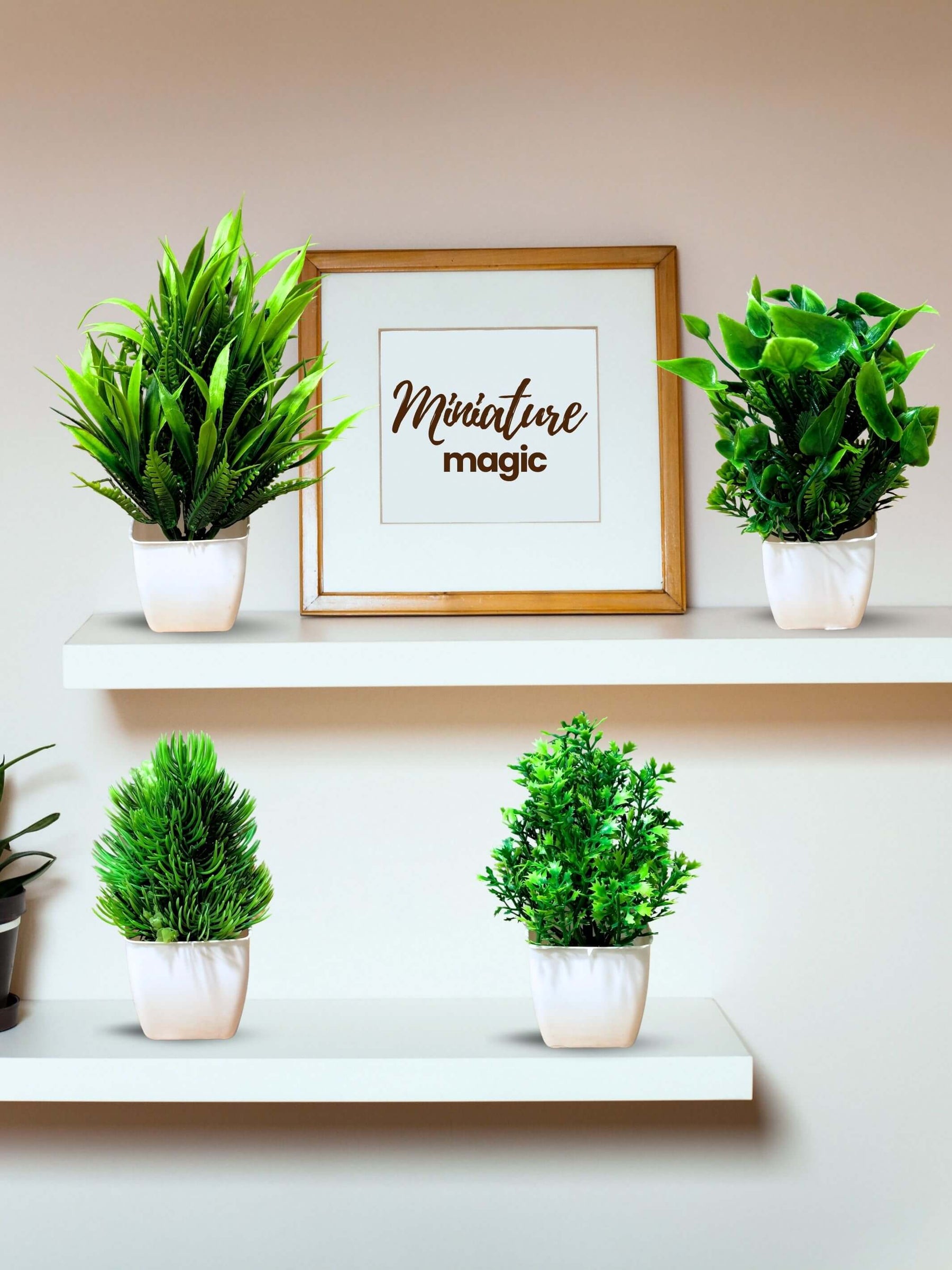 Mini Planters & Pots with Artificial Plants for Desk (Set of 4)