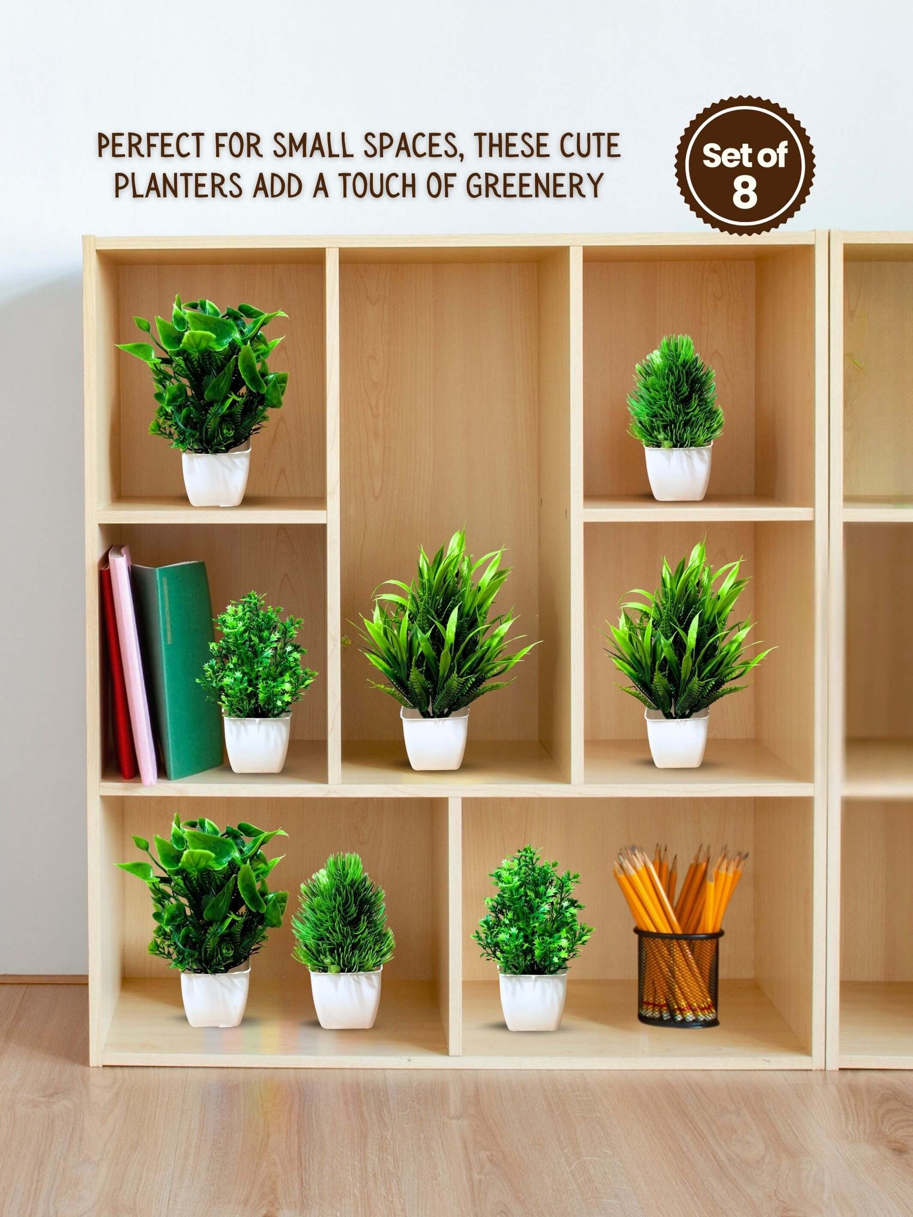 Mini Planters & Pots with Artificial Plants(Set of 8)