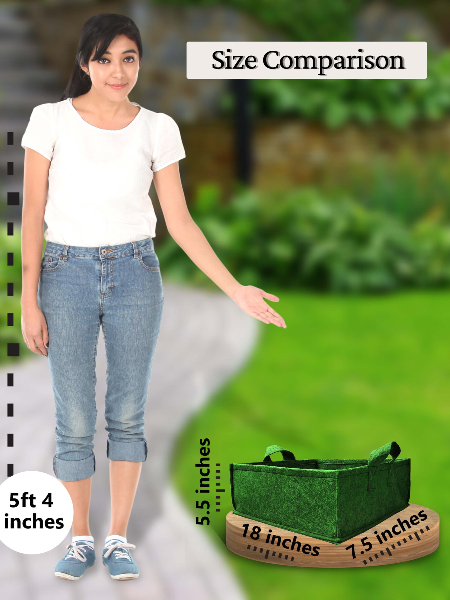 Geo Fabric Grow Bags 400 GSM Rectangle - (Set of 3) - 18x7.5x5.5 inches