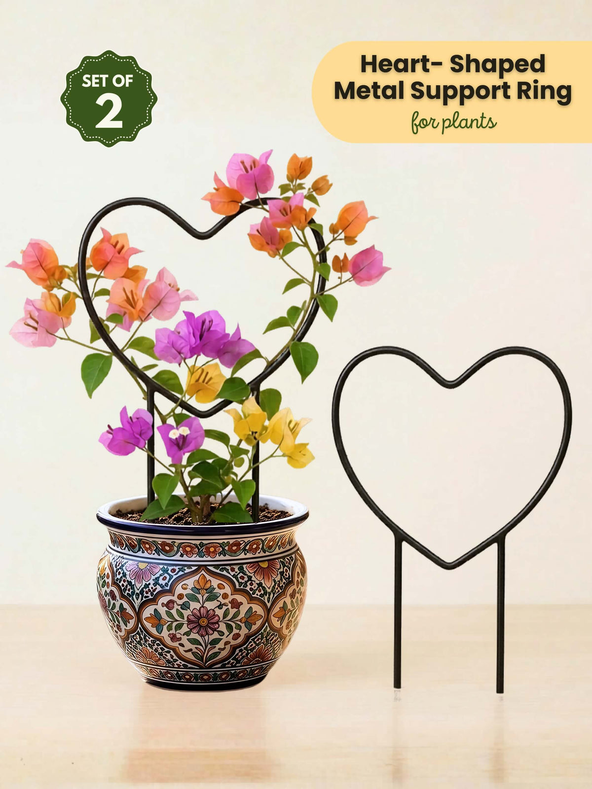 Heart-Shaped Metal Support Ring for Plants - Set of 2
