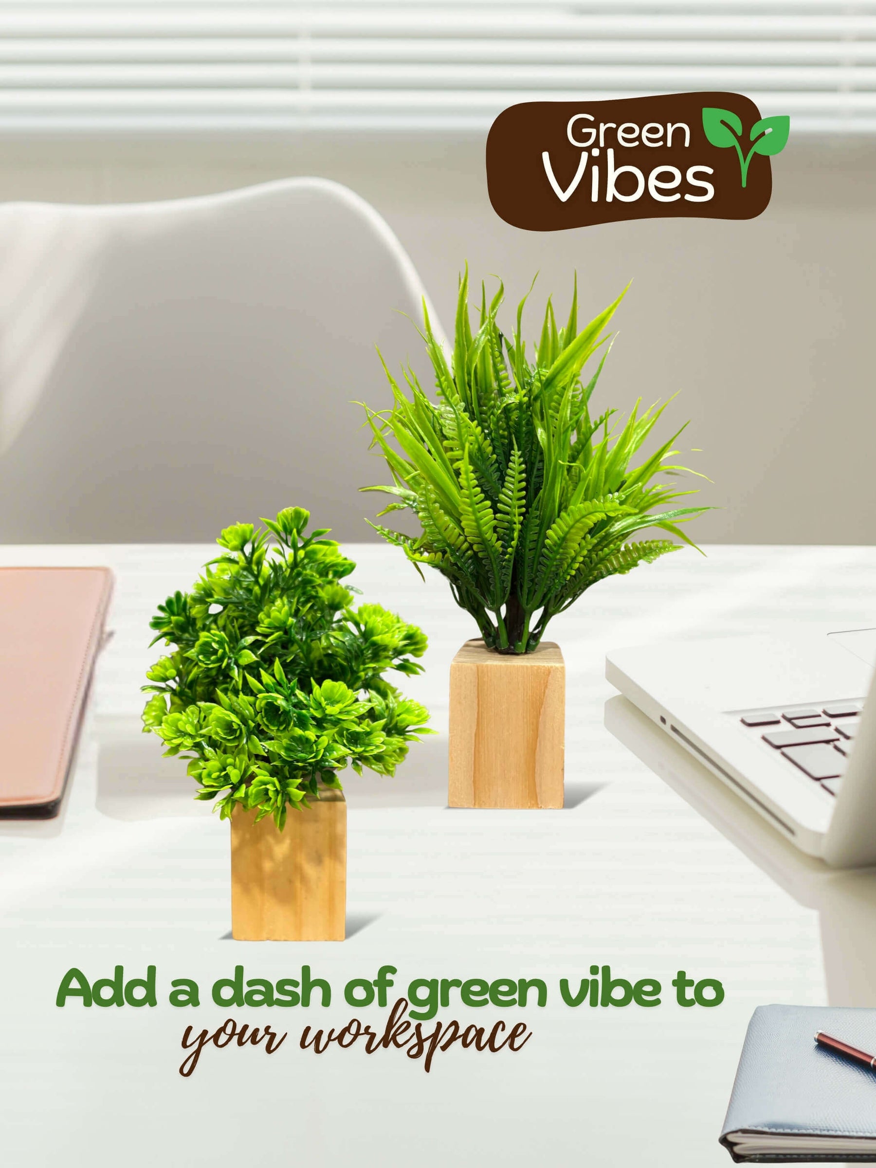 Magnetic Fridge Wooden Planter with Plants- 2 pieces