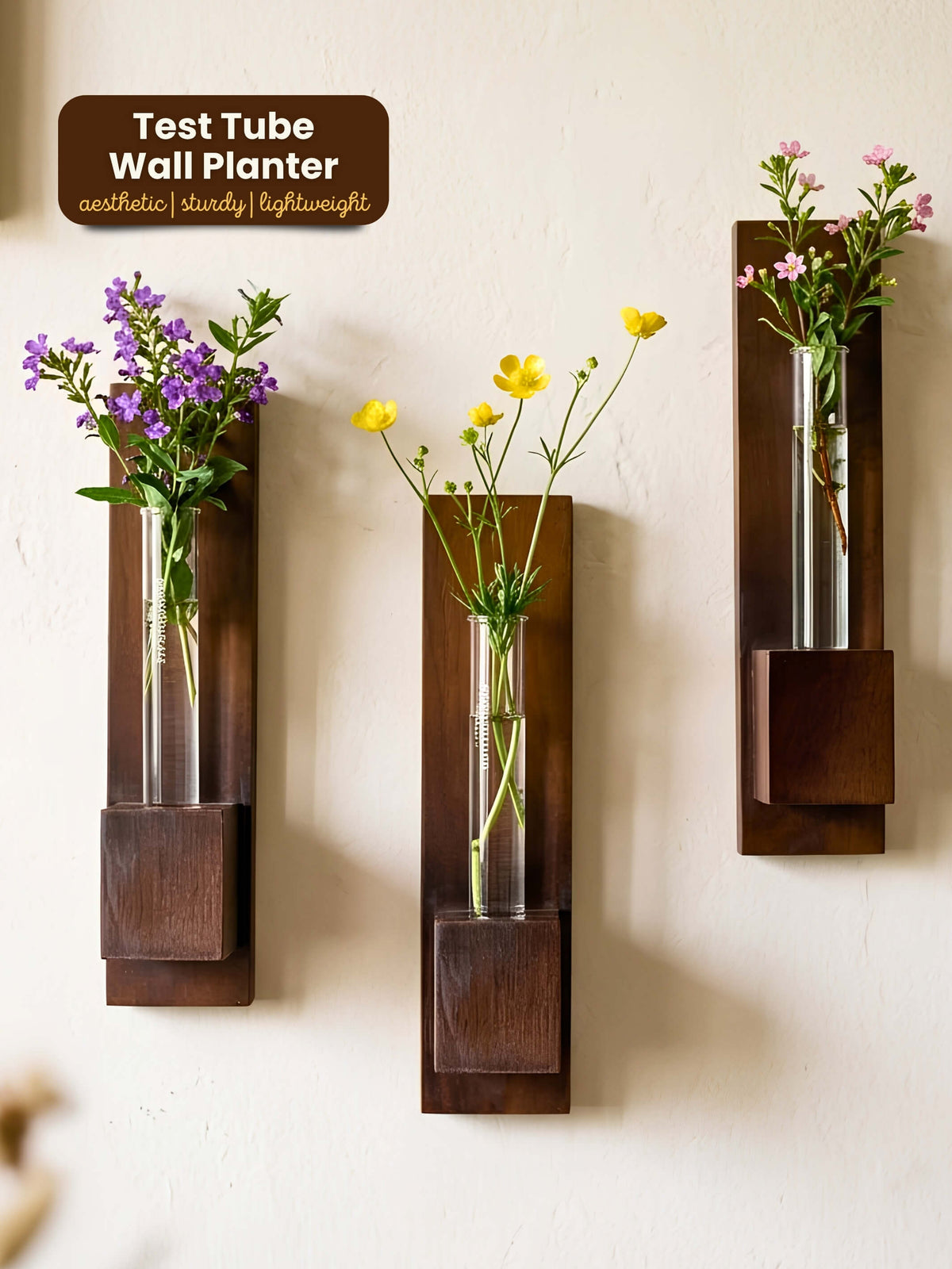 Test Tube Wall Planter with Wooden Holder (set of 3)