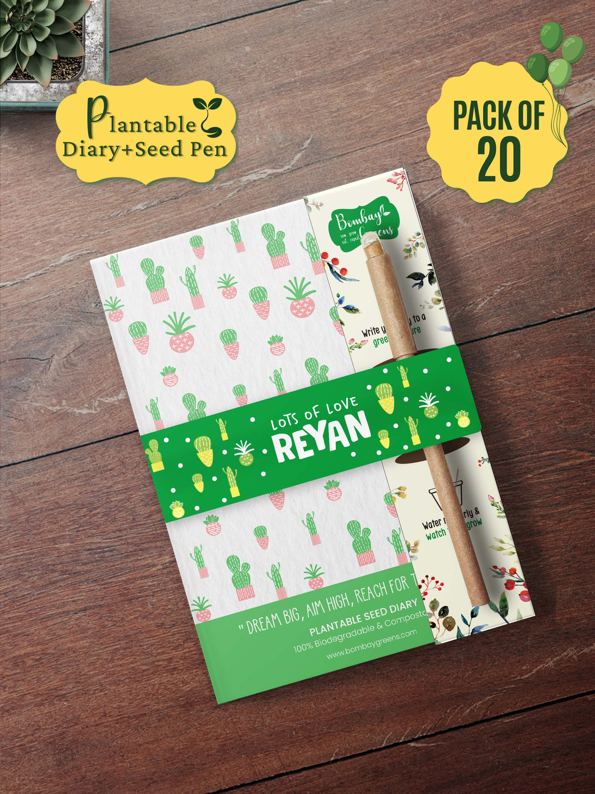 Plantable Diary + Seed Pen - Cactus (Pack of 20)