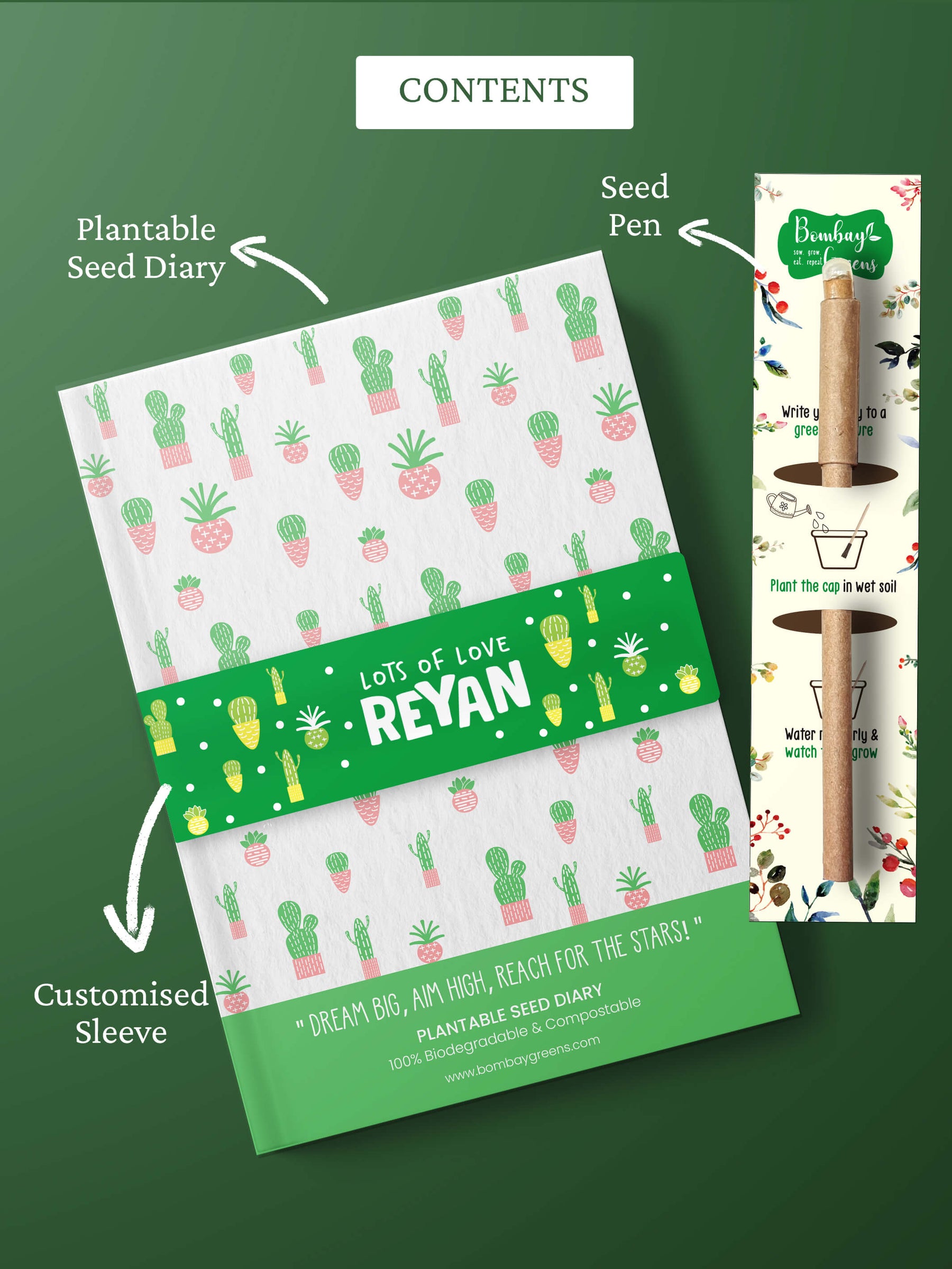 Plantable Diary + Seed Pen - Cactus (Pack of 20)