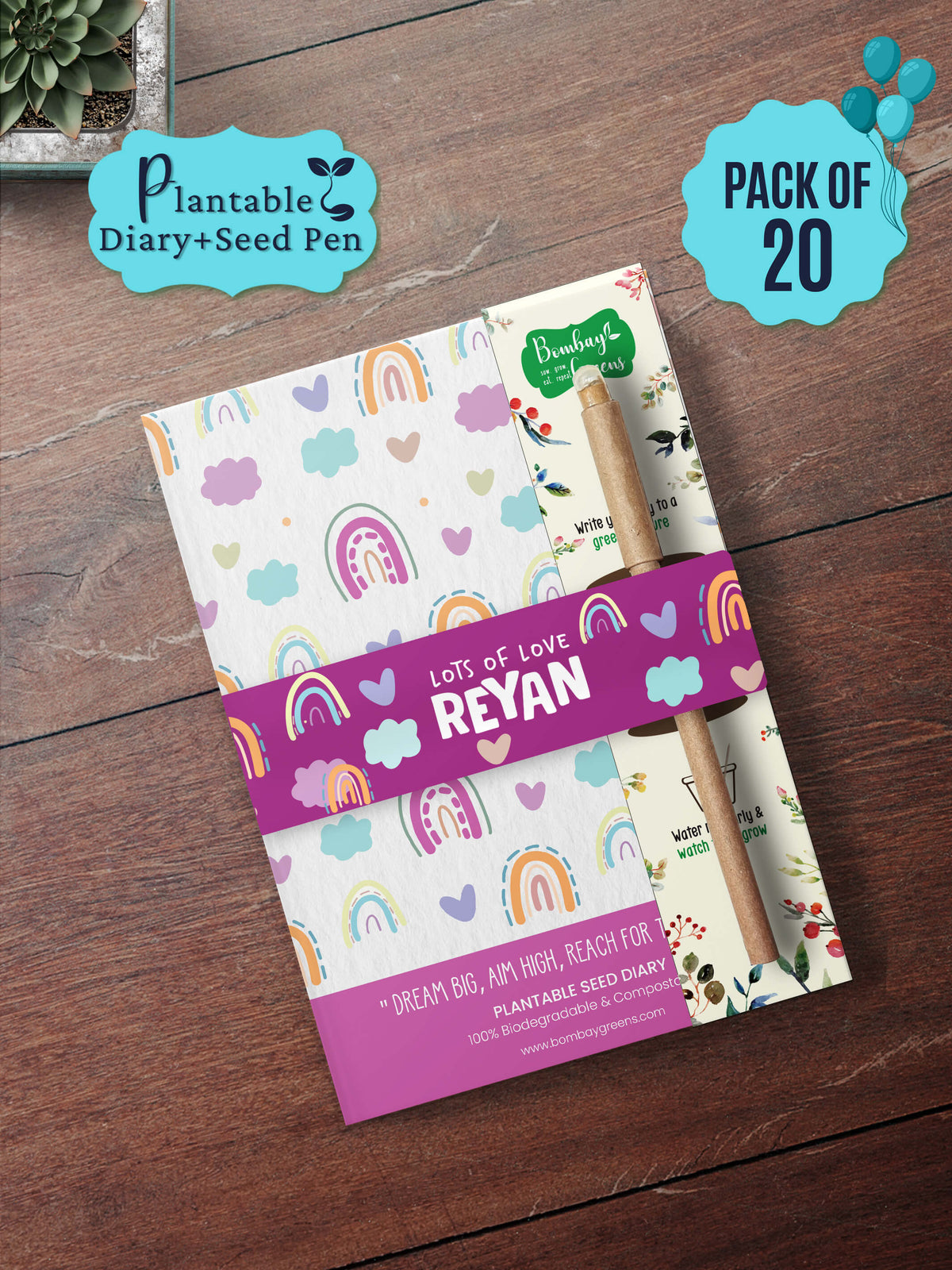 Plantable Diary + Seed Pen - Rainbow (Pack of 20)