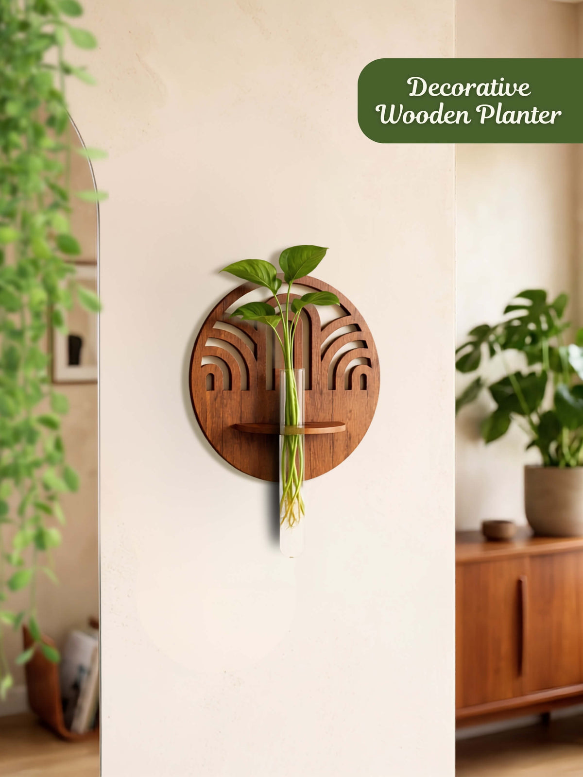 Decorative Wooden Wall Planter - 1 pc