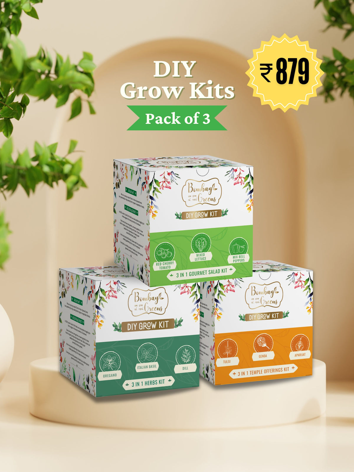 Grow Kits - Salad, Temple Offerings & Herbs (Pack of 3)