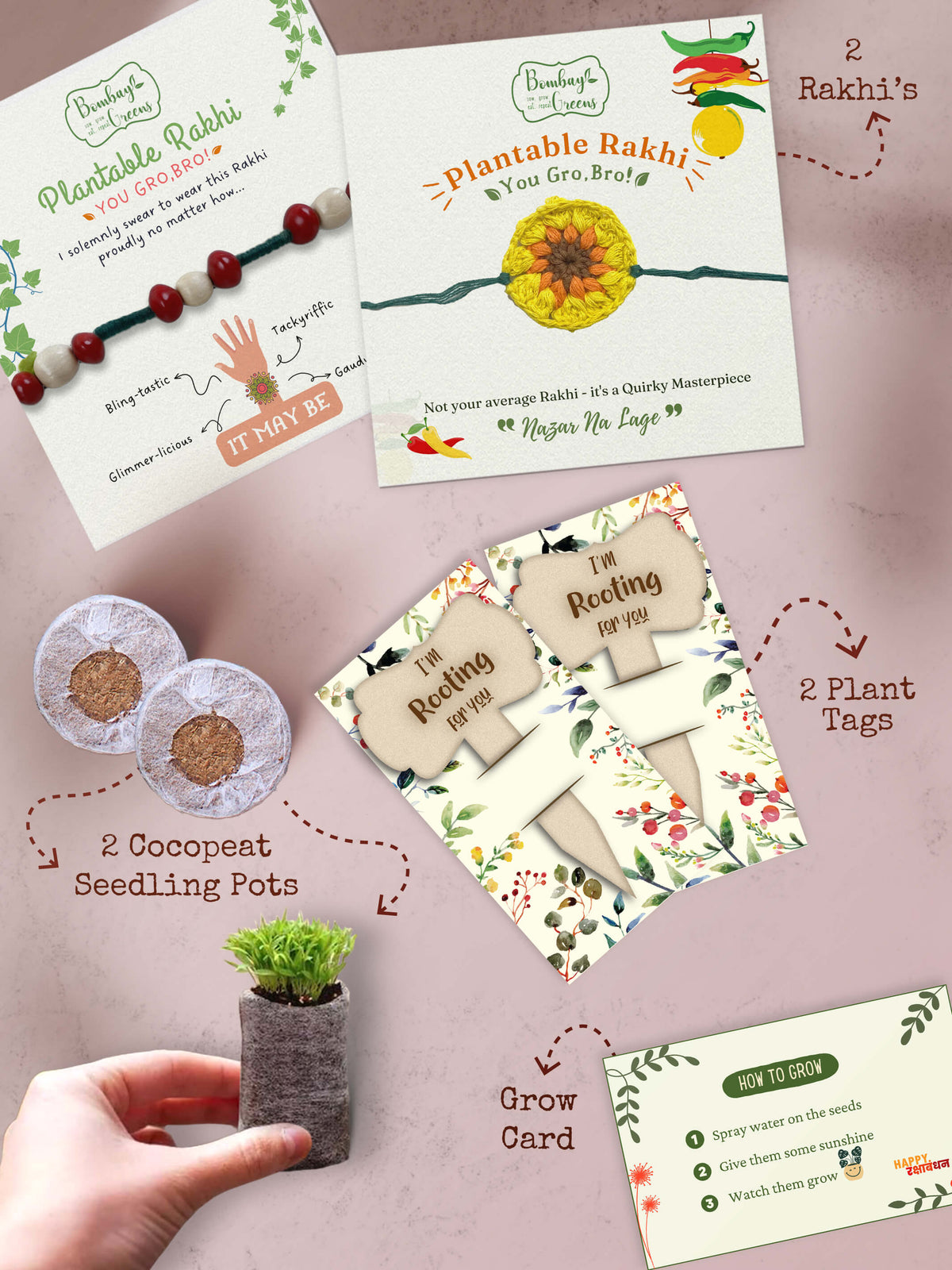Seeds Rakhi Gift Kit- Duo Set (Yellow Blossom + Bead Band)