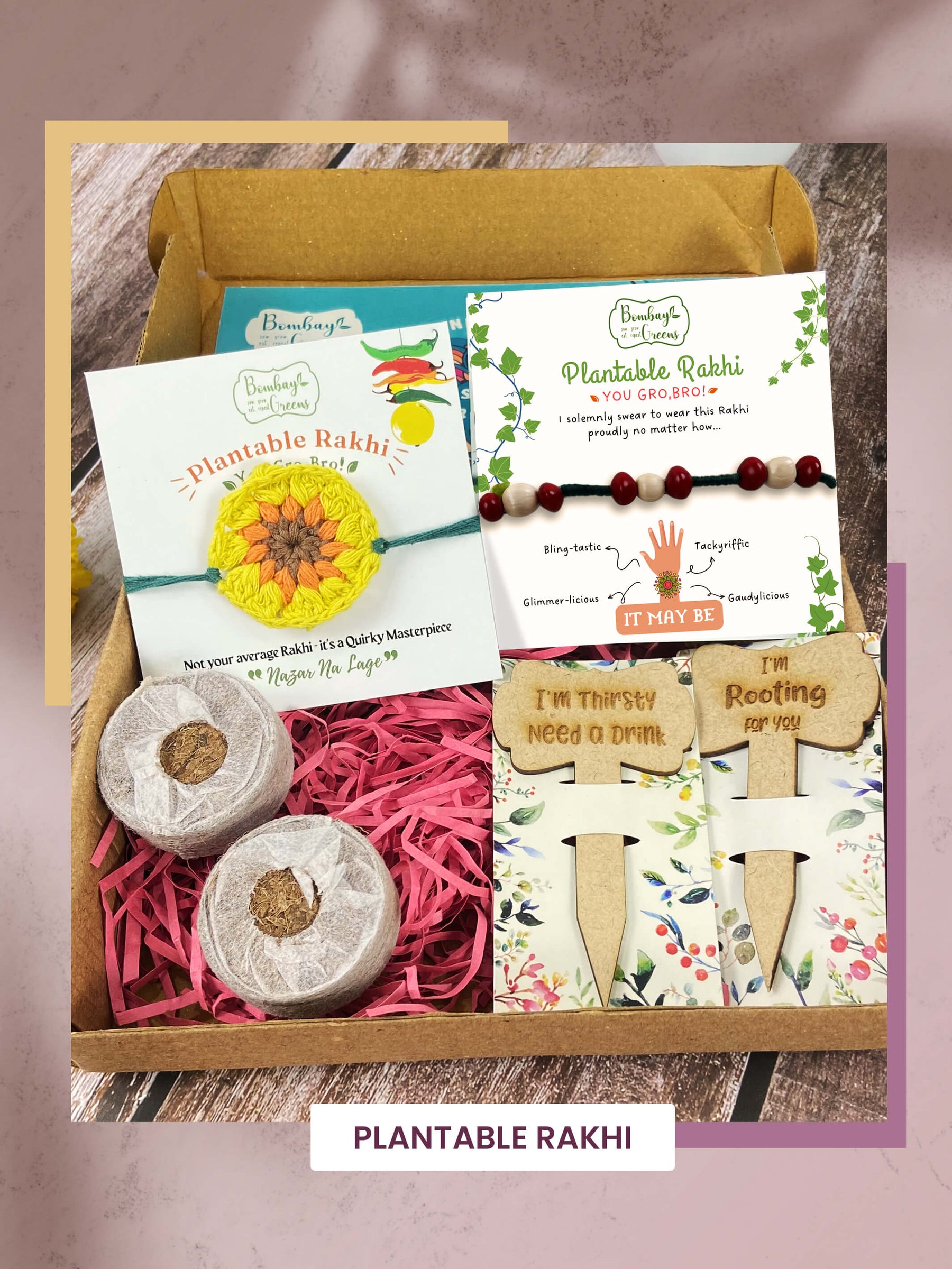 Seeds Rakhi Gift Kit- Duo Set (Yellow Blossom + Bead Band)