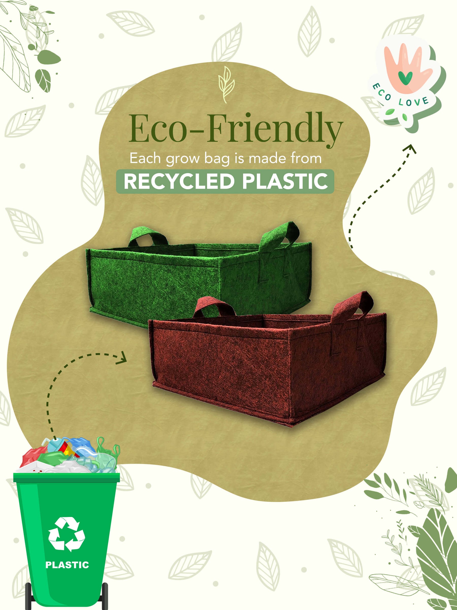 Geo Fabric Grow Bags 400 GSM Rectangle - (Set of 3) - 18x7.5x5.5 inches
