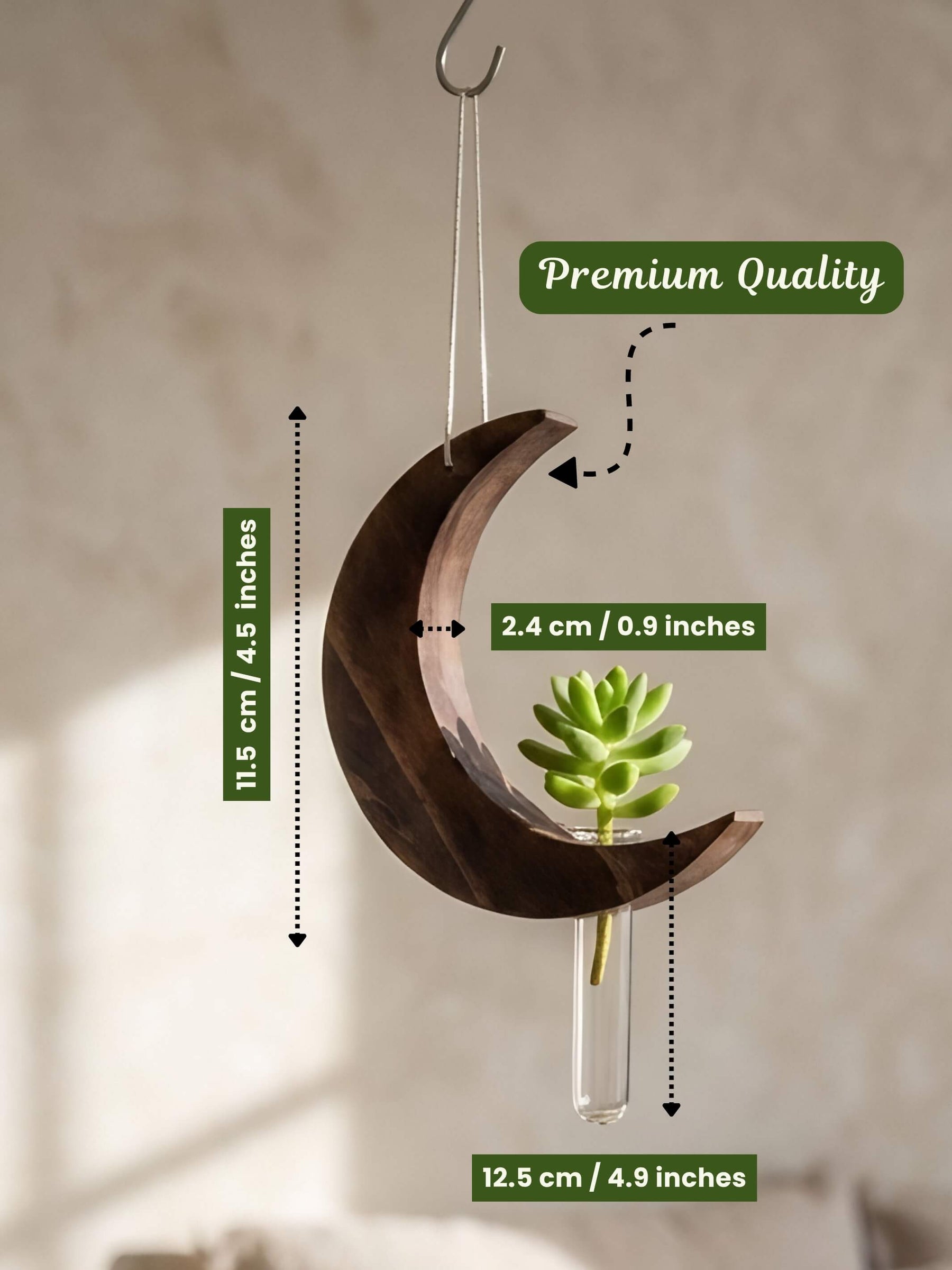 Moon-Shaped Wooden Test Tube Planter