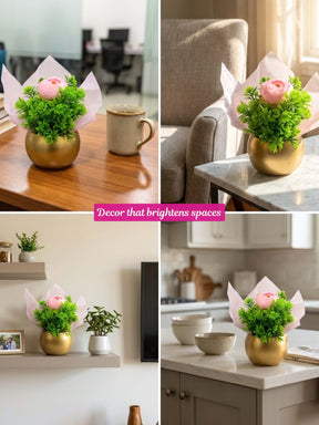 Gold Metal Pot with Artificial Plants – Set of 50