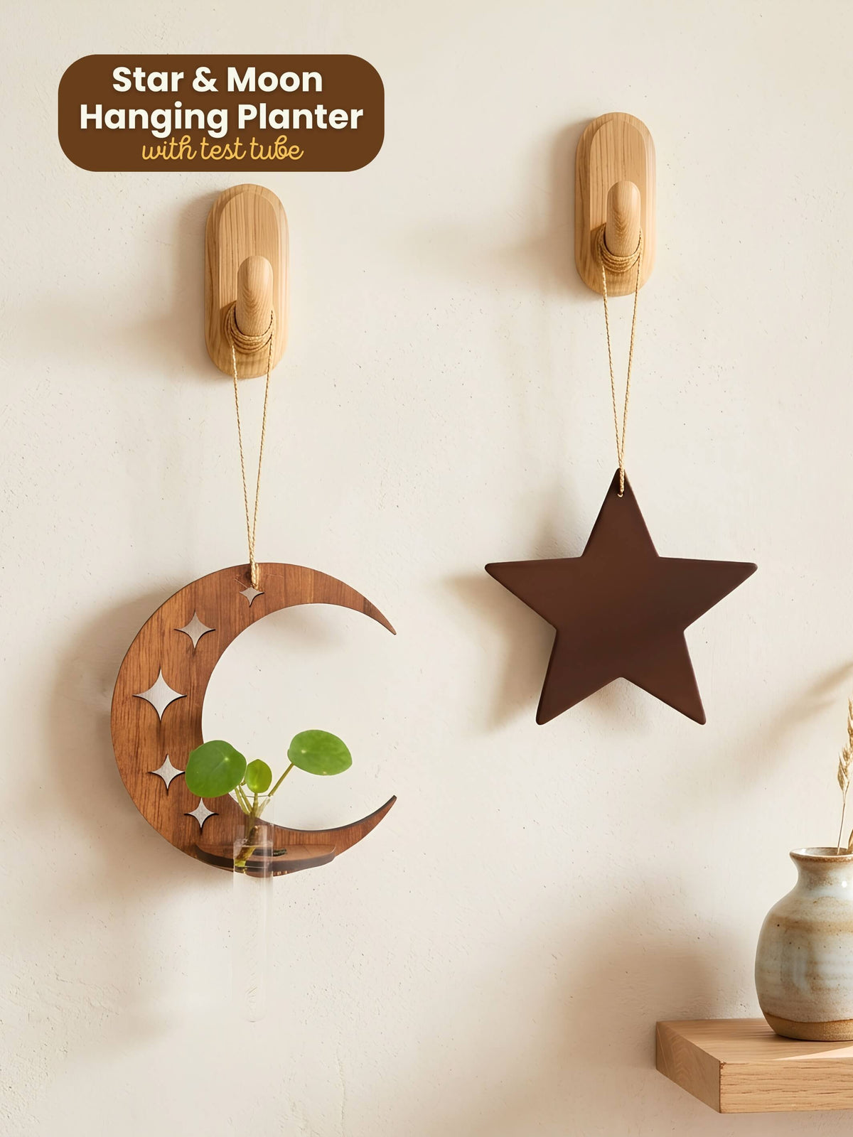 Star-Moon Wooden Test Tube Planter