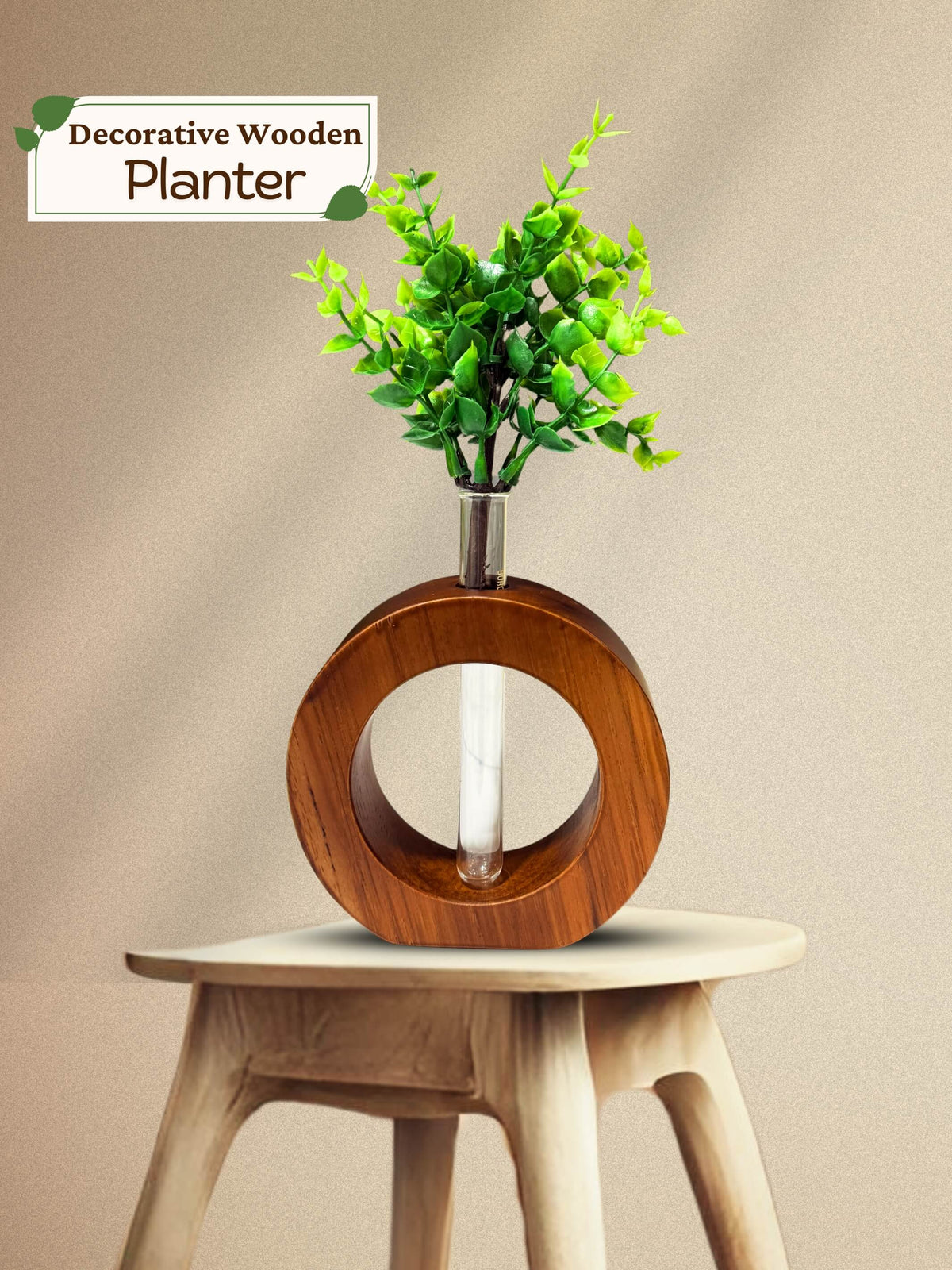 Cute Wooden Round Planter with Test Tube