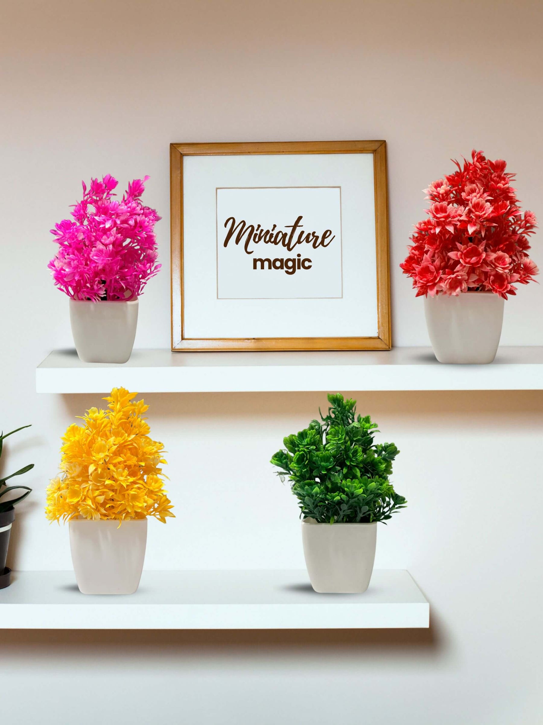 Mini Planters & Pots with Colorful Artificial Plants for Desk (Set of 4)