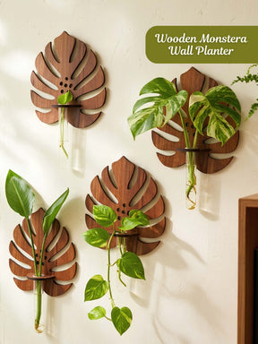 Wooden Monstera Wall Planter - 1 pc