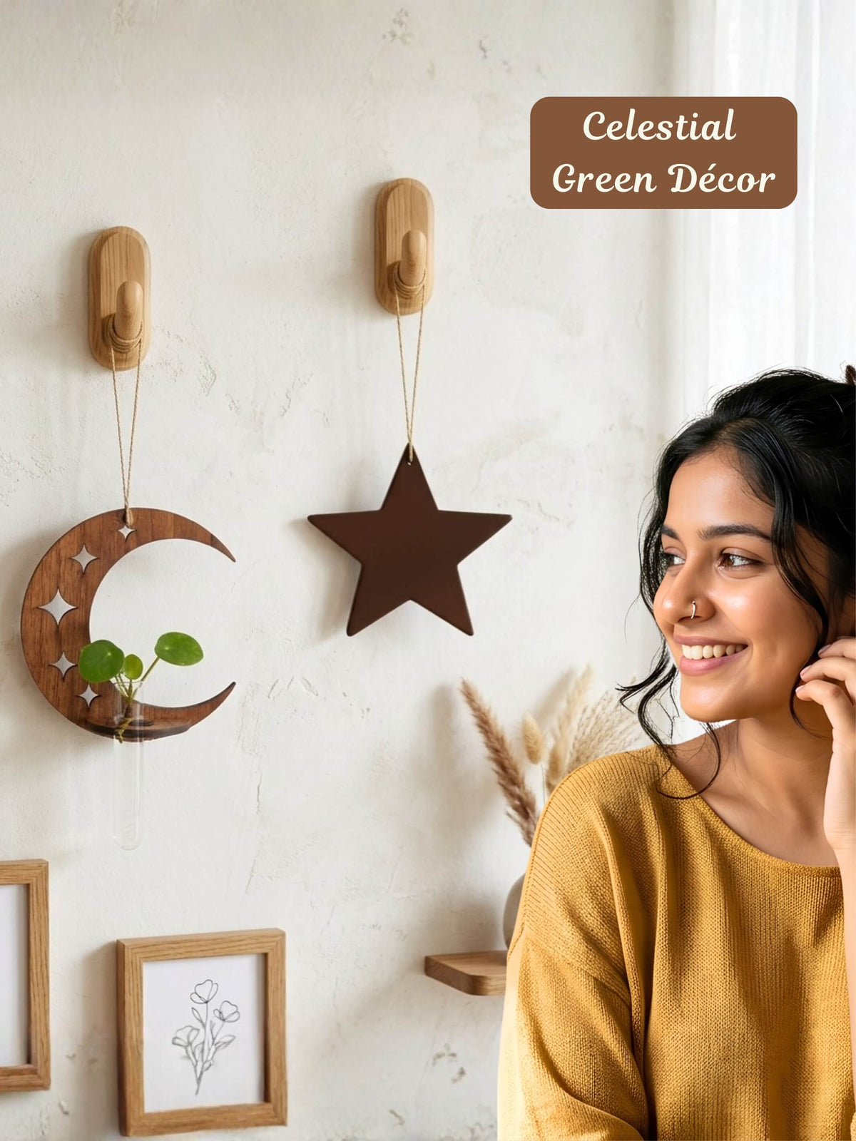 Star-Moon Wooden Test Tube Planter