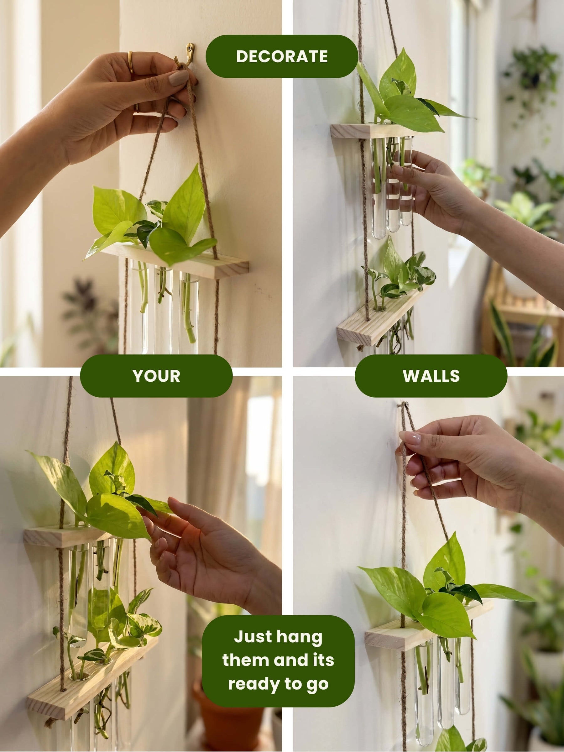 2 Tier Wooden Hanging Planters with Test Tubes