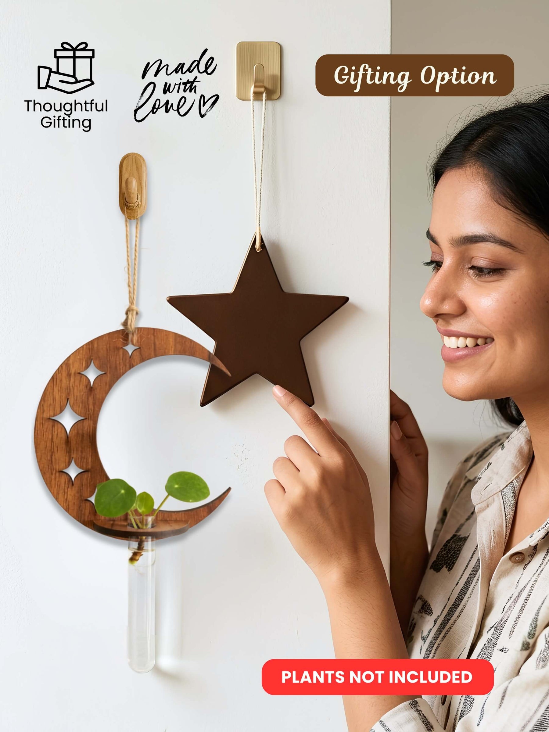 Star-Moon Wooden Test Tube Planter