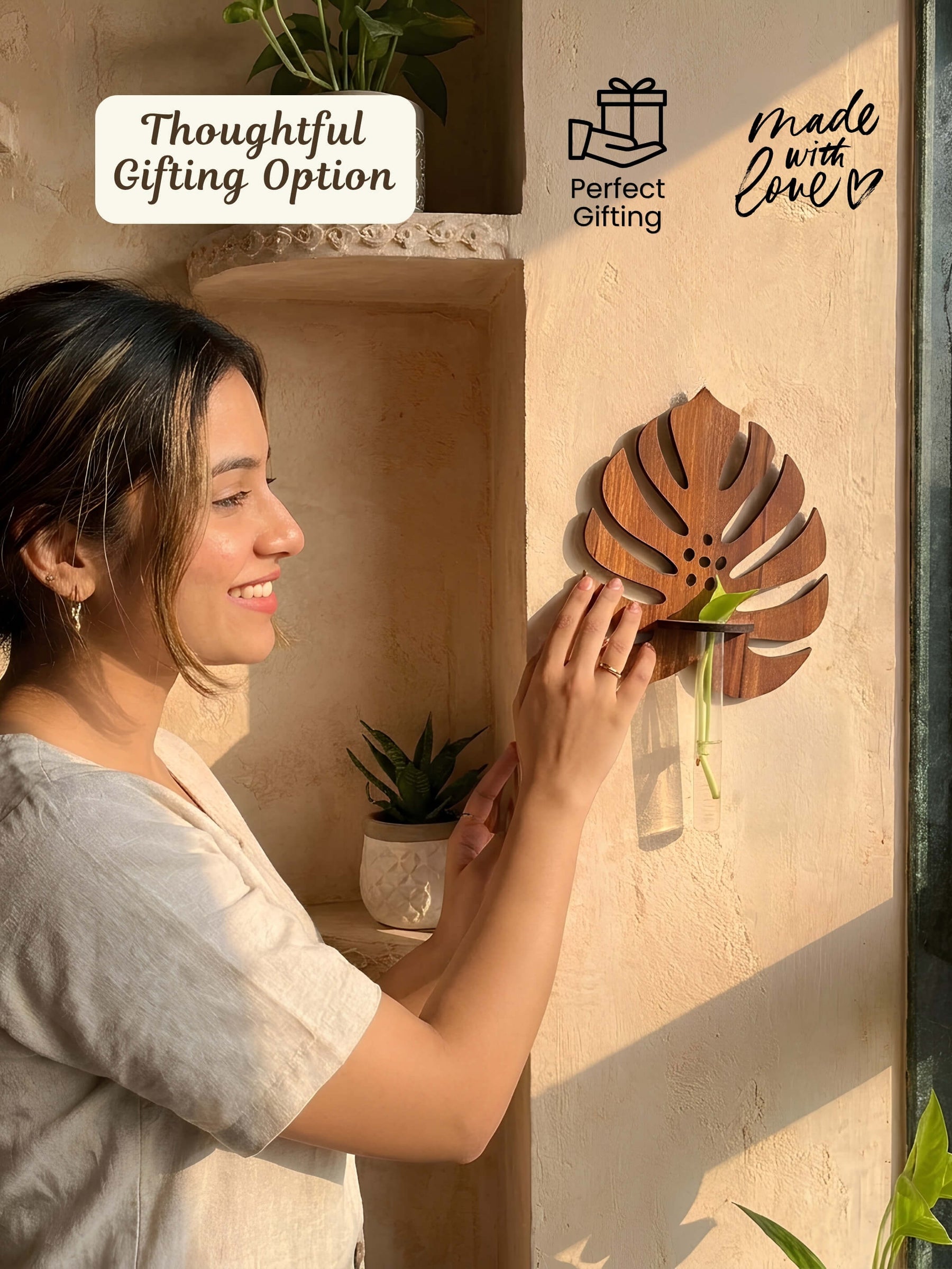 Wooden Monstera Wall Planter - 2 pcs