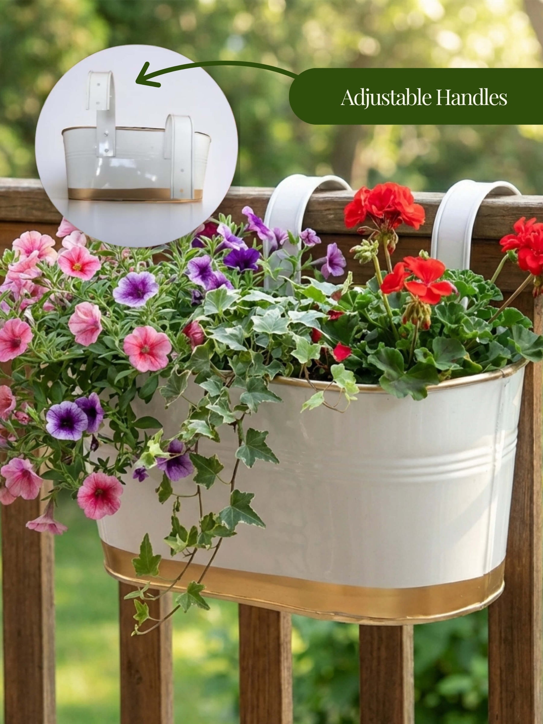 Oval Hanging Metal Pots for Plants (Set of 6) Railing Planters for Balcony