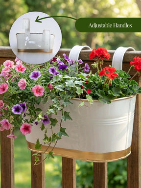 Oval Hanging Metal Pots for Plants (Set of 6) Railing Planters for Balcony