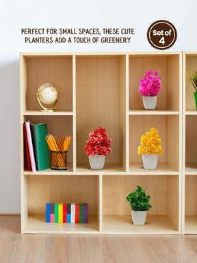 Mini Planters & Pots with Colorful Artificial Plants for Desk (Set of 4)
