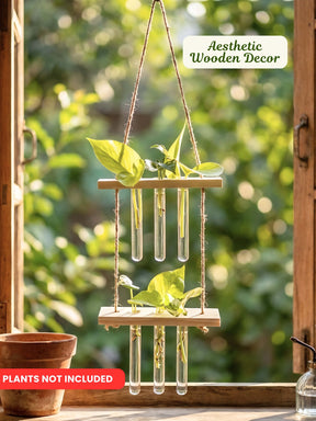 2 Tier Wooden Hanging Planters with Test Tubes