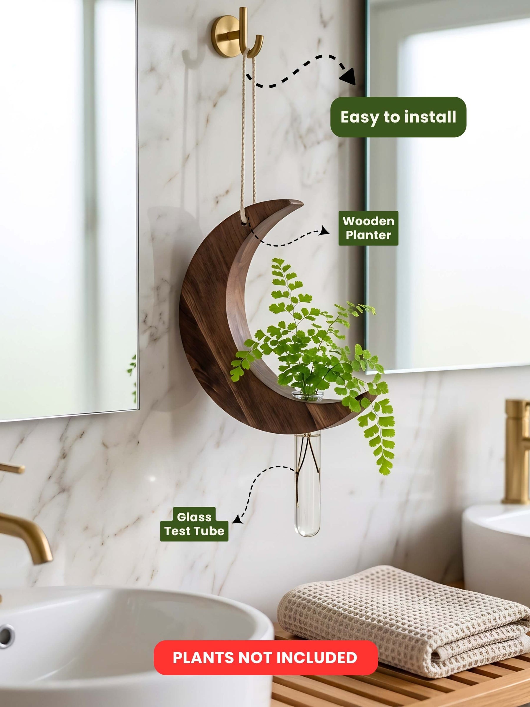 Moon-Shaped Wooden Test Tube Planter