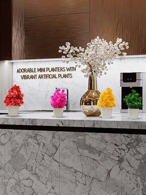 Mini Planters & Pots with Colorful Artificial Plants for Desk (Set of 4)