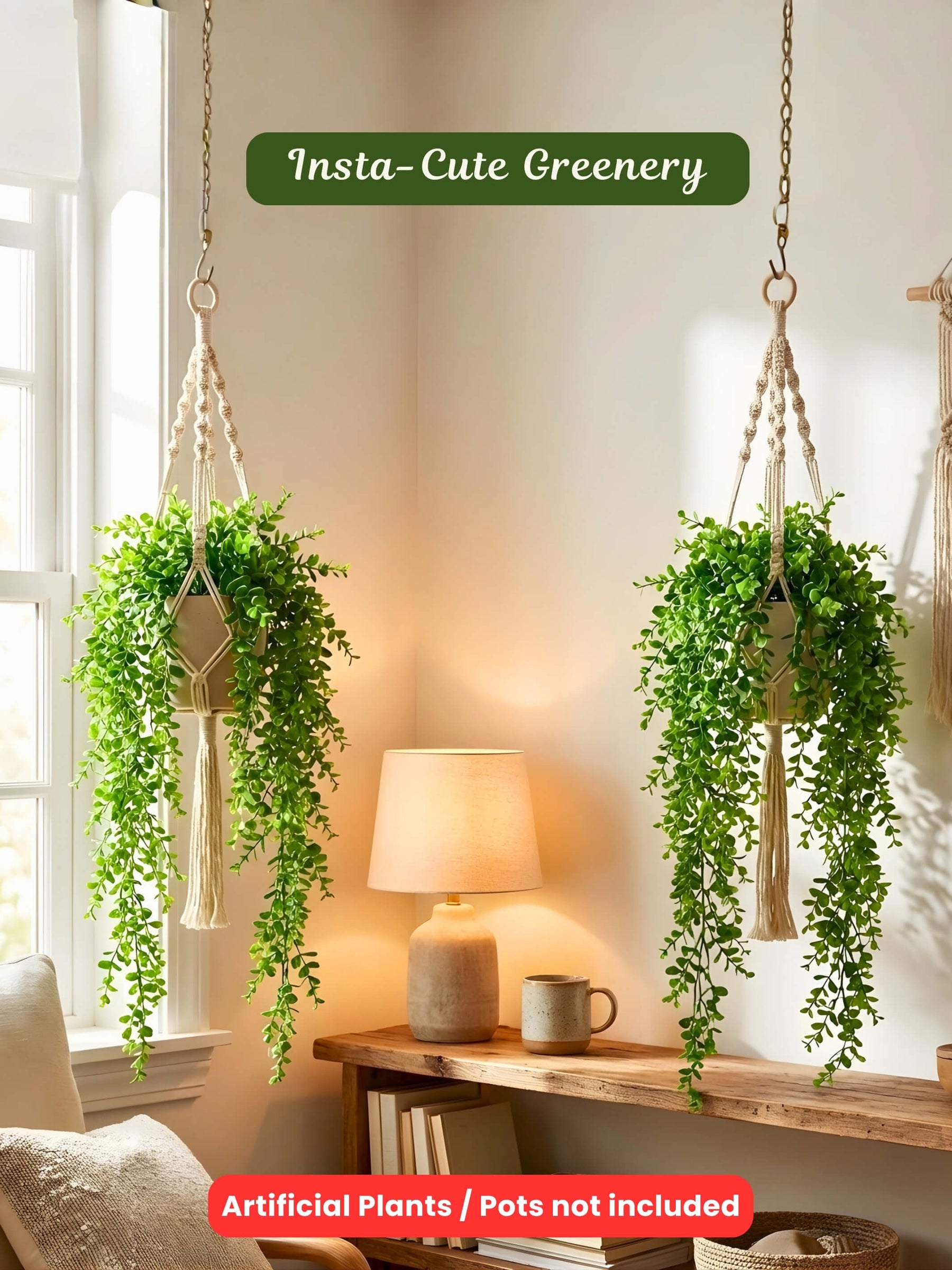 Artificial Hanging Plants – Pack of 2 | Low Maintenance Home Décor