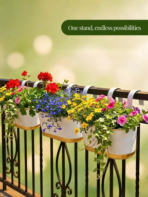 Oval Hanging Metal Pots for Plants (Set of 6) Railing Planters for Balcony