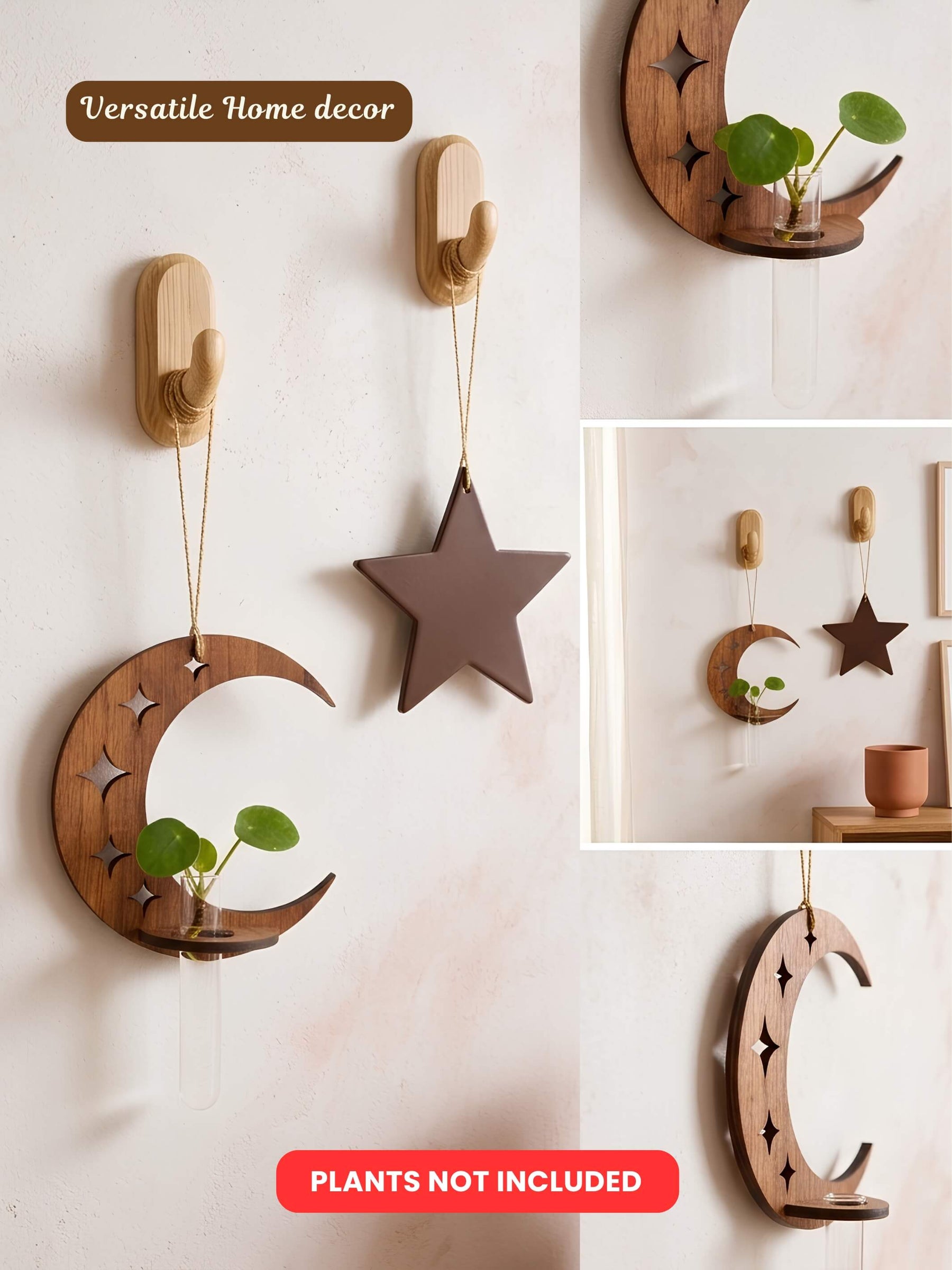 Star-Moon Wooden Test Tube Planter