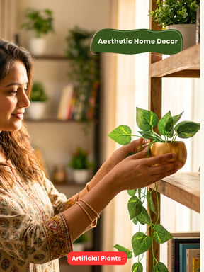 Gold Metal Pot with Hanging Plants – Set of 2