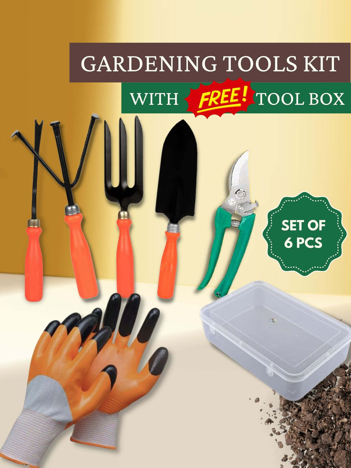 6 in 1 Gardening Tools Kit with Free Tools Box