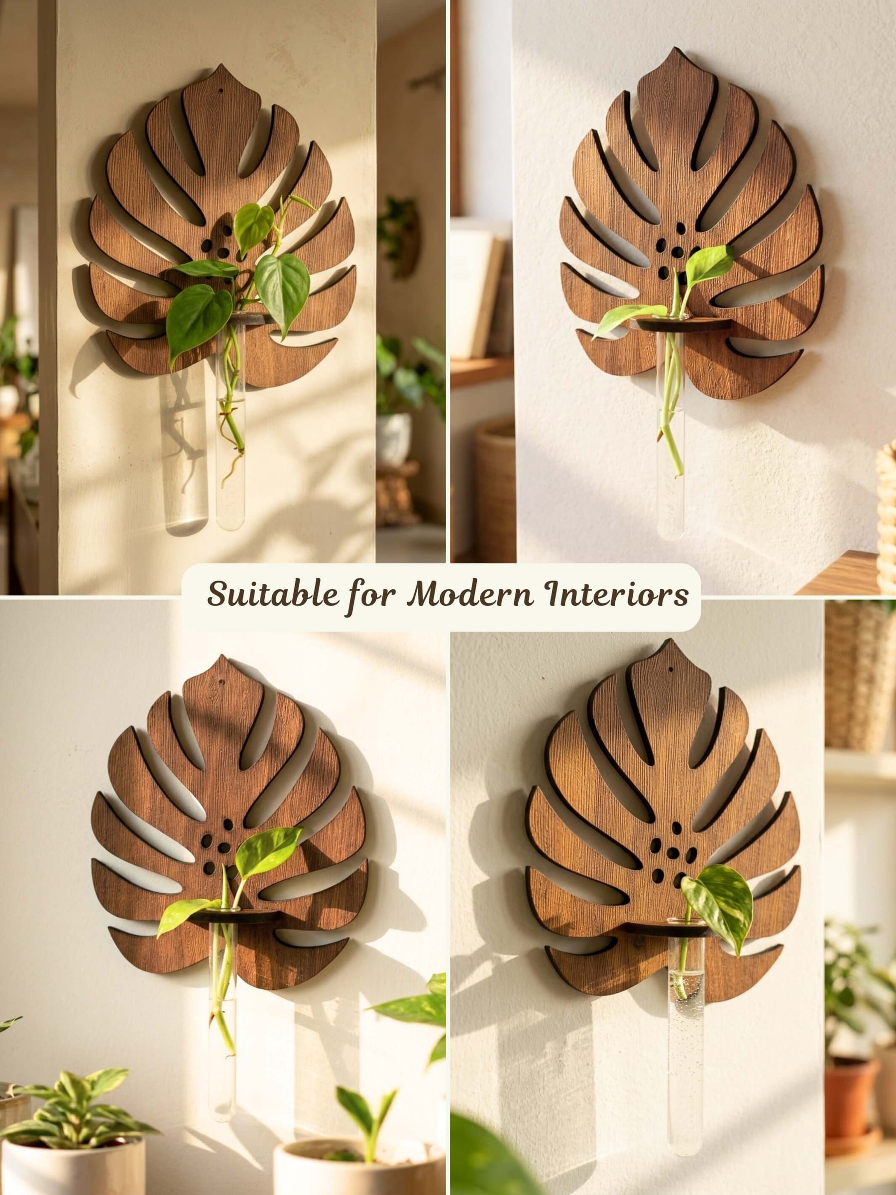 Wooden Monstera Wall Planter - 2 pcs