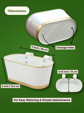 Oval Hanging Metal Pots for Plants (Set of 6) Railing Planters for Balcony