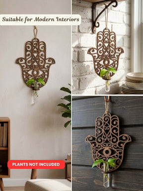 Hamsa Evil-Eye Wooden Wall Planter - 1 pc