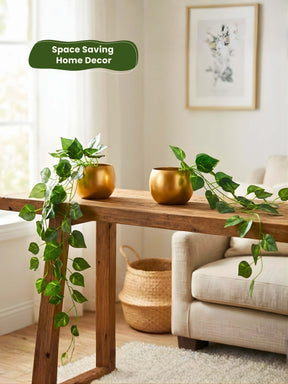 Gold Metal Pot with Hanging Plants – Set of 2