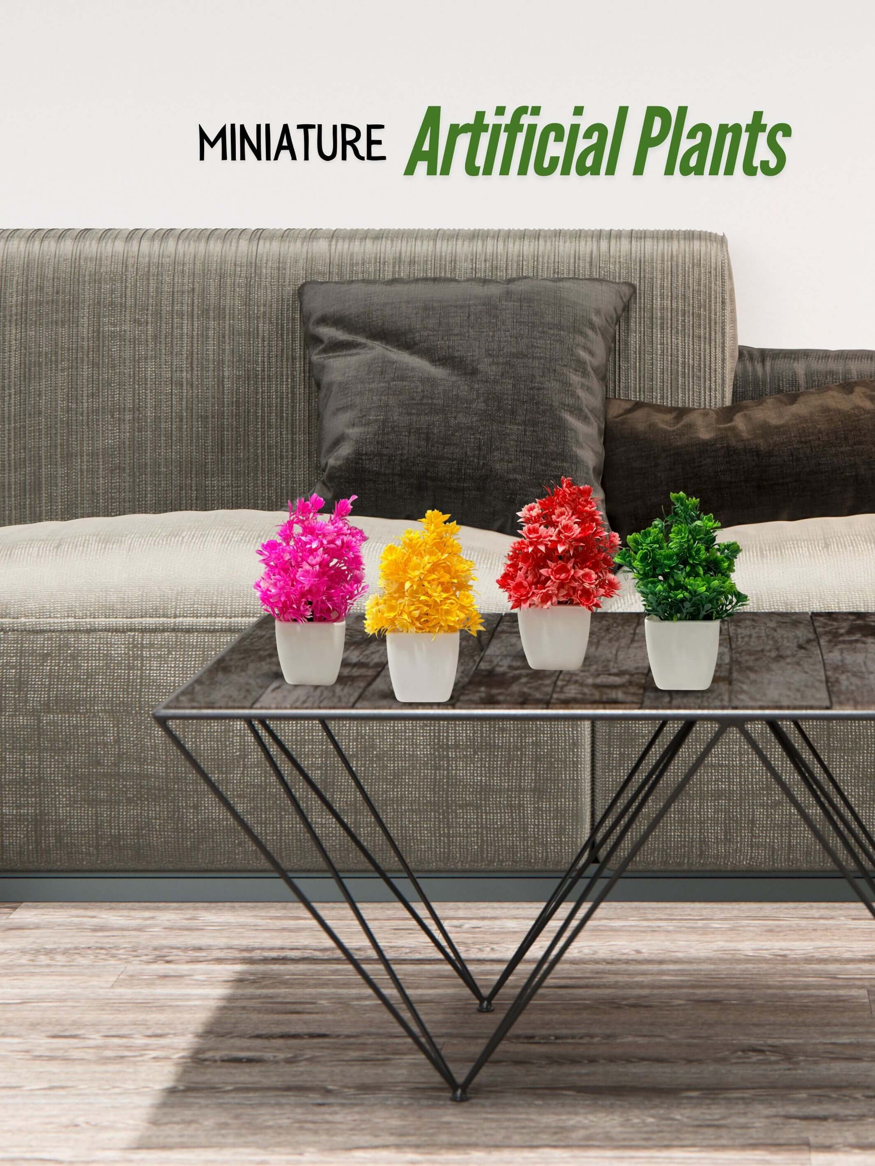 Mini Planters & Pots with Colorful Artificial Plants for Desk (Set of 4)