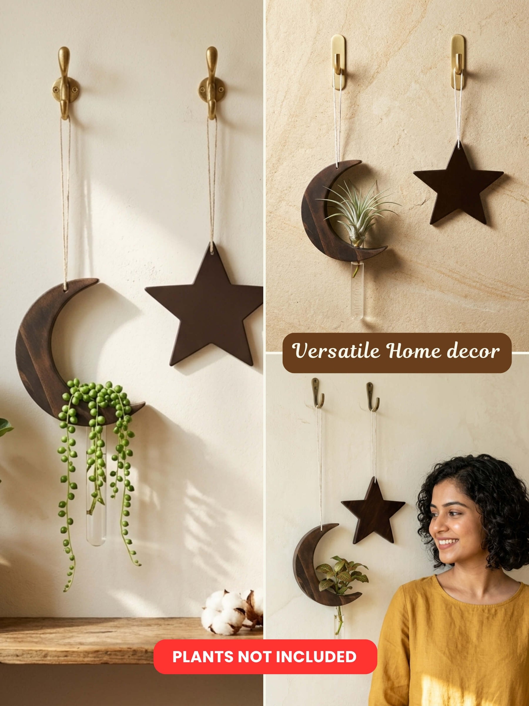 Star-Moon Wooden Test Tube Planter