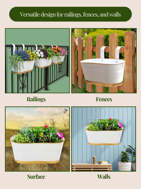 Oval Hanging Metal Pots for Plants (Set of 6) Railing Planters for Balcony