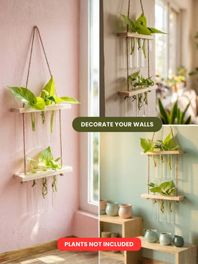 2 Tier Wooden Hanging Planters with Test Tubes