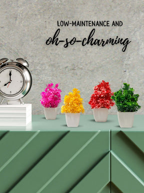 Mini Planters & Pots with Colorful Artificial Plants for Desk (Set of 4)