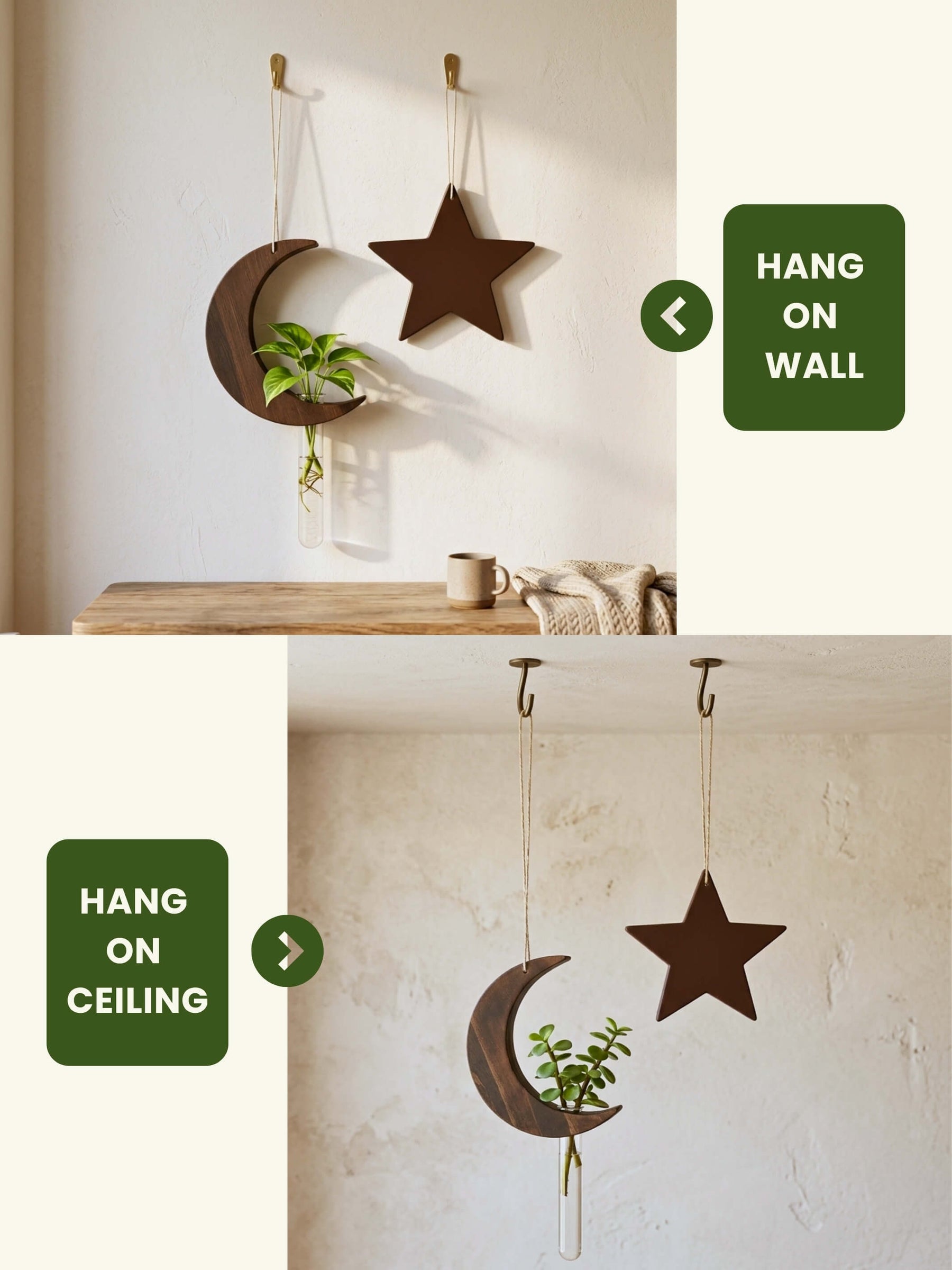Star-Moon Wooden Test Tube Planter