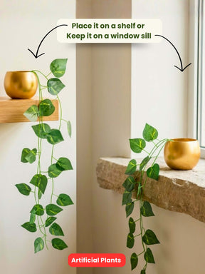 Gold Metal Pot with Hanging Plants – Set of 2